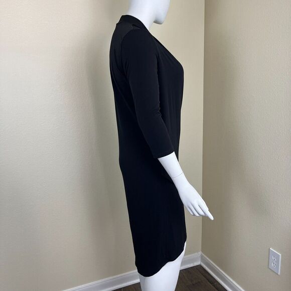 Clara Sun Woo Women's Size XL Black Drape Crossover Tulip Midi Dress Minimalist - Picture 11 of 12